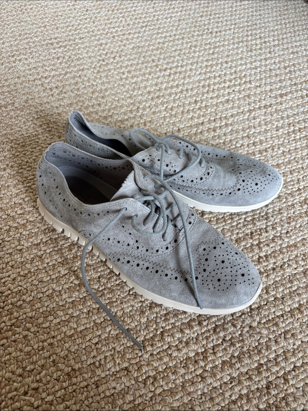 Women’s Light Grey Suede Perforated Lace-Up Sneakers